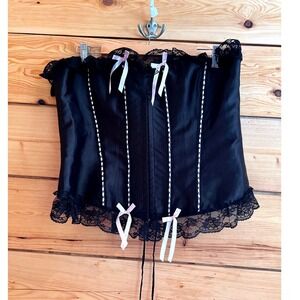 Vintage Corset Top Womens 4XL Black Lace Ribbon Bows Plus Size Boudoir Goth Fest